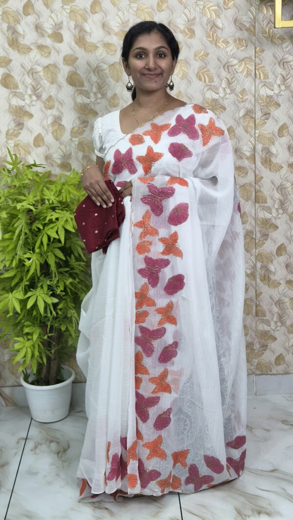 CRUSHED ORGANZA SAREE..CODE:SCH340